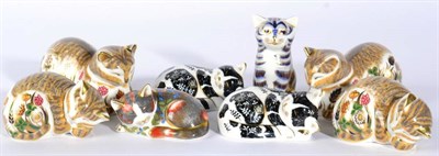 Lot 32 - Royal Crown Derby Imari cat paperweights comprising: Clover (2), Lavender (2), Catnip Kitten, Misty