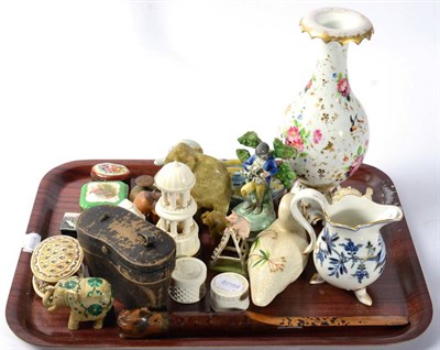 Lot 57 - A tray of assorted collectables including ceramics; pre-1947 ivory items; various small boxes;...