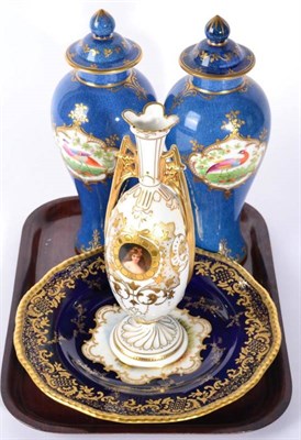 Lot 68 - A Coalport plate; a pair of baluster vases; and an Austrian vase