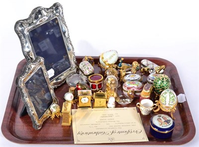 Lot 70 - Two silver photograph frames; miniature ceramic and enamel boxes by Staffordshire enamels; Limoges