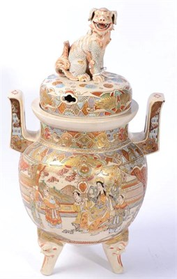 Lot 81 - A Satsuma ovoid pot pourri or censer with finely detailed Kylin to the lid