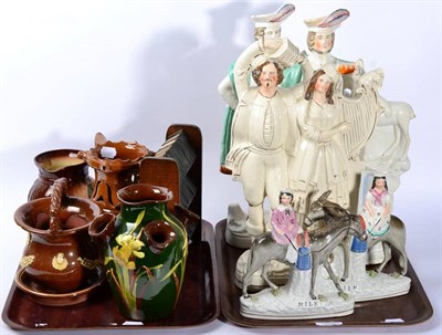 Lot 88 - Two trays including Staffordshire flat back figures; miniature bookcase containing the complete...