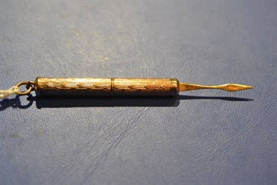 Lot 103 - A 9 carat gold toothpick, 6.2g