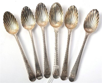 Lot 106 - A set of five George II/III silver feather edge teaspoons, John Lampfert, London, circa 1760...