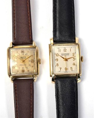 Lot 107 - A 10K gold filled centre seconds wristwatch Gruen Veri-Thin Pan American, precision; and a 10K gold