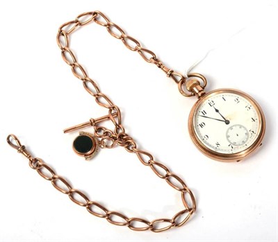 Lot 112 - A gold plated pocket watch; and a 9 carat gold curb link chain with attached swivel seal
