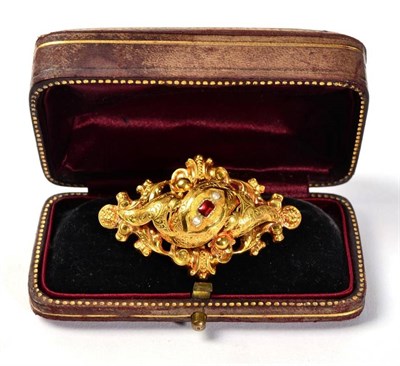 Lot 122 - A Victorian garnet and seed pearl brooch, measures 5cm by 3cm, 5.3g