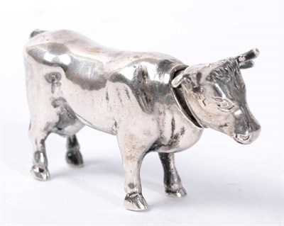 Lot 127 - A German silver model of a cow, indistinct marks to tail, 800 standard, with detachable head, 5.5cm