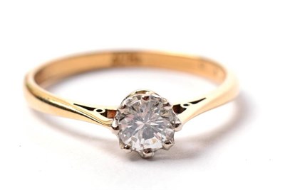 Lot 128 - An 18 carat gold solitaire diamond ring, a round brilliant cut diamond in a claw setting, to...