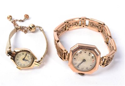 Lot 141 - A 9 carat gold wristwatch on fancy strap; and a gold cased wristwatch (2)