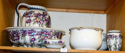 Lot 163 - A late Victorian blue and floral pattern toilet set stamped late Myers; a George James chamber pot