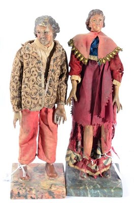 Lot 208 - A pair of carved polychromed wooden figures of Gentlemen, possibly Naples, 19th century, one...