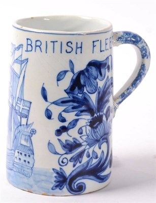 Lot 212 - A Delft mug ''Success to the British Fleet'' painted with a ship