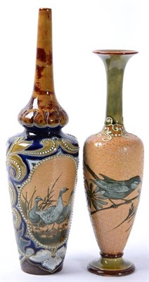 Lot 215 - Florence E Barlow for Doulton Lambeth, a vase decorated with three Geese (a.f.); together with...