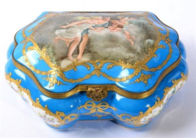Lot 222 - A Sevres style porcelain hinged box, the cover with painted vignette, the interior decorated...