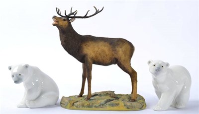Lot 223 - A Border Fine Art red stag by Ray Ayres, limited edition no 125/750; together with two Lladro polar