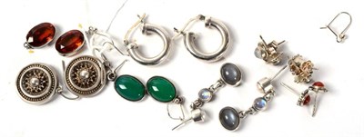 Lot 250 - A pair of Victorian earrings, stamped 'STERLING SILVER', with hook fittings; a pair of madeira...