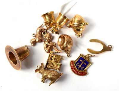 Lot 263 - A collection of ten various 9 carat gold charms, including a rabbit, easter egg and dog, 22.2g...