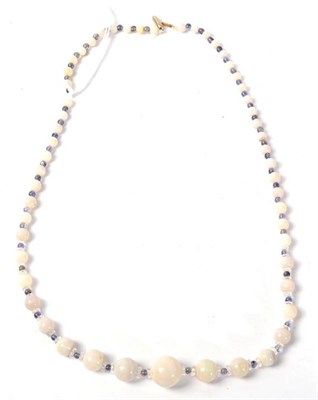 Lot 267 - An opal, iolite and rock crystal bead necklace, graduated opal beads spaced by round iolite and...