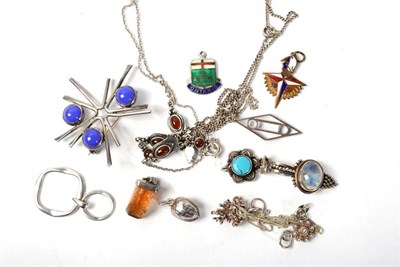 Lot 270 - A German Jugendstil carnelian pendant necklace, length 40cm and ten various pendants and...
