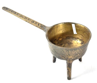 Lot 308 - A 19th century bronze skillet, raised on three feet, by Bailey & Street