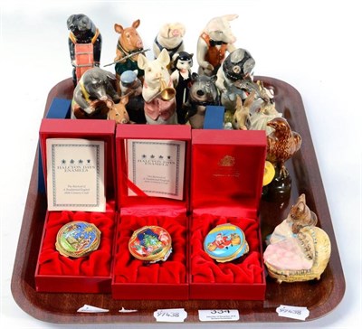 Lot 334 - Beswick pig band, Halcyon Days enamel trinket boxes etc