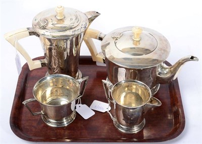 Lot 367 - A silver and ivory handled four piece teaset, by Viners of Sheffield, 1939 (4)