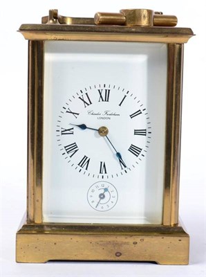 Lot 372 - A brass striking alarm carriage clock, 15cm high