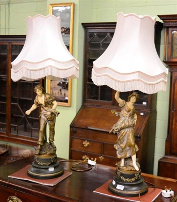 Lot 378 - A pair of Continental ceramic figural table lamps signed Auguste Moreau (2)