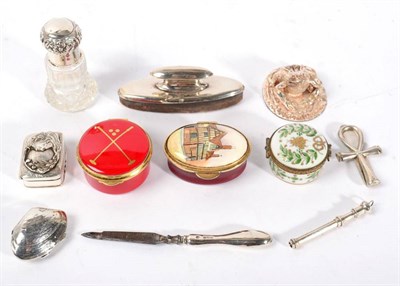 Lot 383 - A modern silver clam shell box; an Art Nouveau style pill box; a Camelot silverware model of a...