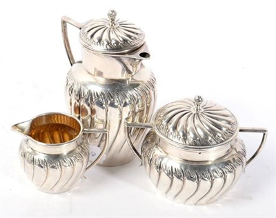 Lot 386 - A German silver bachelors three piece part coffee service, Martin Mayer, 800 standard