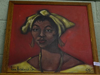 Lot 1004 - Kenneth Abendana Spencer (1929-2005) Jamaican Portrait of a lady, signed and dated (19)63, oil...