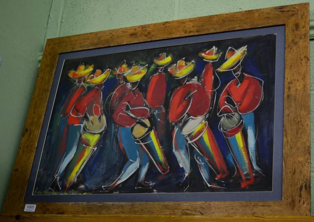 Lot 1005 - Kenneth Abendana Spencer (1929-2005) Jamaican Drummers, signed, oil on canvas, 46.5cm by 70.5cm