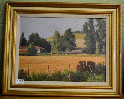 Lot 1007 - Robert Naylor, Burgundy landscape with farm builidng, signed oil on board, 28.5cm by 39cm