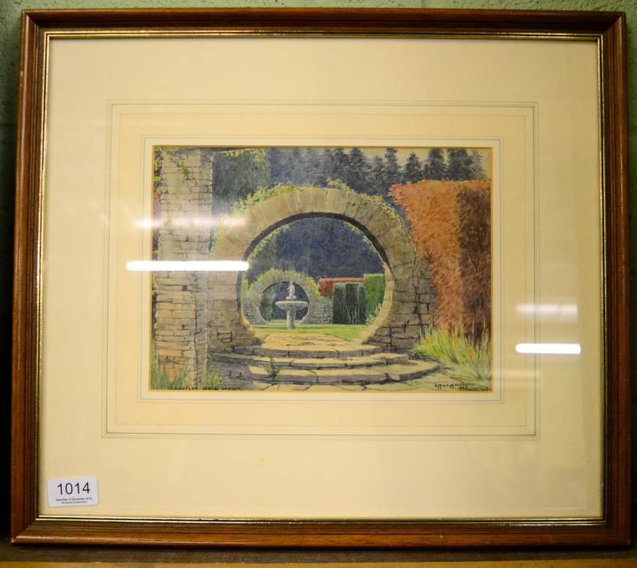 Lot 1014 - D M & E M Alderson (20th century) ''Grantley Hall Garden'', signed inscribed and dated 1948,...