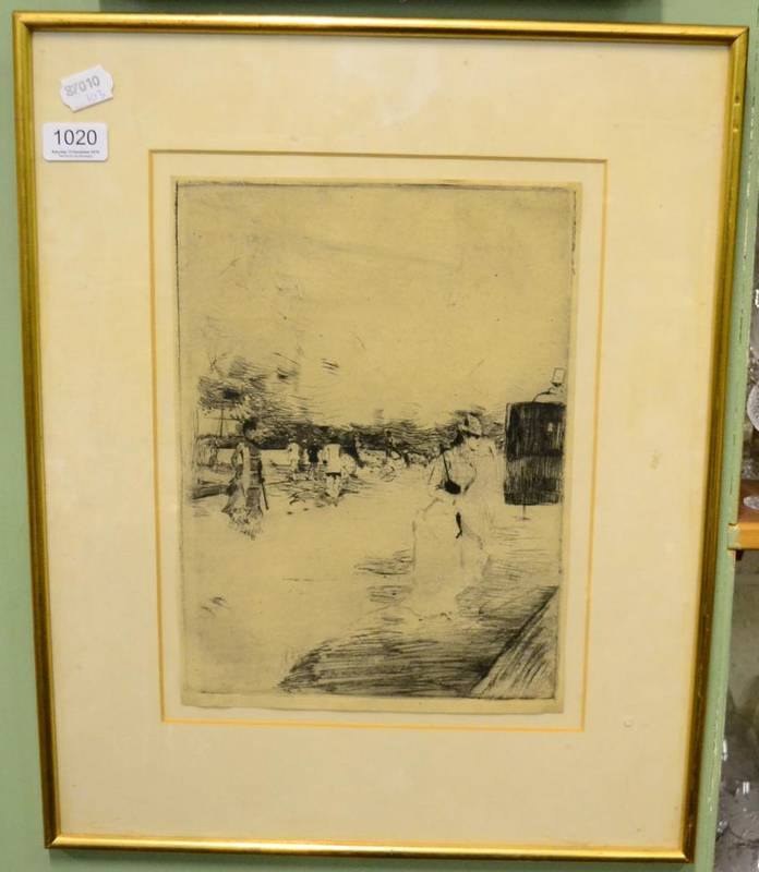 Lot 1020 - Norbert Goeneutte (19th/20th century) French, Figures on a quayside, drypoint and aquatint, 33cm by