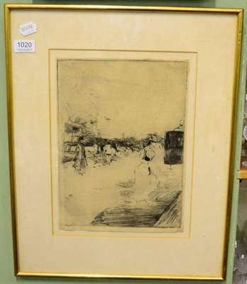 Lot 1020 - Norbert Goeneutte (19th/20th century) French, Figures on a quayside, drypoint and aquatint, 33cm by