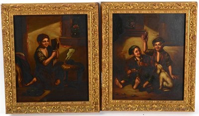 Lot 1047 - Continental School (19th century) Street urchins, a pair, oil on copper, framed, 19cm by 16cm (2)