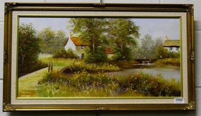 Lot 1050 - G Heath, contemporary, Wild flower meadow before country cottage, signed oil on canvas, 29.5cm...