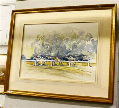 Lot 1052 - British School (Contemporary), At the gallops, monogrammed watercolour; together with a print...