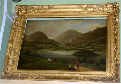 Lot 1053 - British School (early 19th century), A Naive Lakeland view, oil on canvas, 45cm by 63.5cm