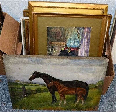 Lot 1059 - English School 20th Century, a mare and foal, indistinctly signed oil on canvas; together with...