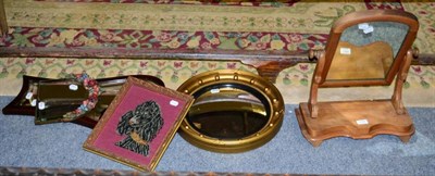 Lot 1088 - A Regency style mirror and three others; together with a woolwork of a dog