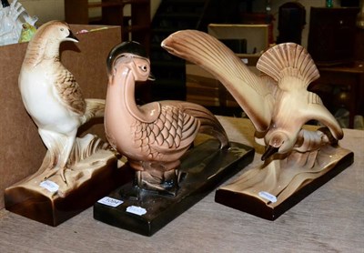 Lot 1094 - Three Saint Radagonde Art Deco pottery models of birds, a quantity of Shorter & Son; Arthur...