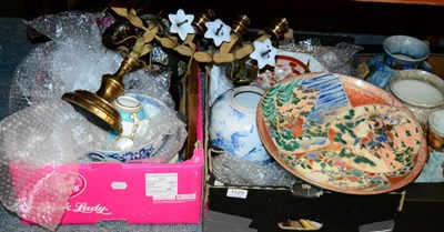 Lot 1125 - Miscellaneous including church candlestick; cased binoculars; Chinese blue and white porcelain...