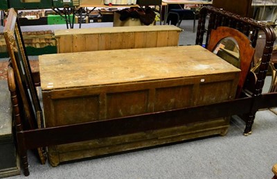 Lot 1183 - A large pine coffer, a partial rope ladder, a travelling trunk, two mirrors, a glazed hanging...