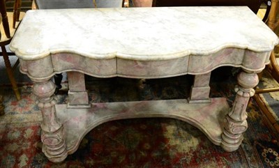 Lot 1186 - A mottled grey marble topped side table, the wooden base with painted faux marble decoration