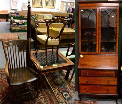 Lot 1188 - A reproduction bureau bookcase; a modern coffee table; a mahogany standard lamp; and a Bentwood...