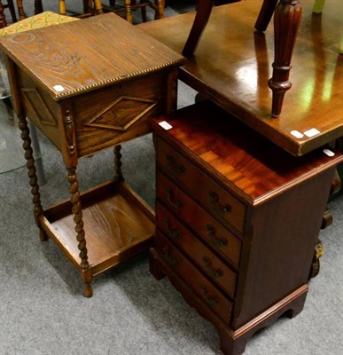 Lot 1219 - A reproduction small chest of drawers; an oak occasional table; a piano stool and a standard...