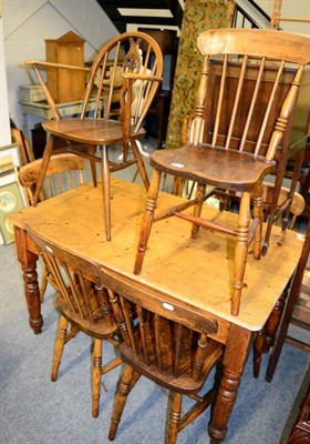 Lot 1224 - A set of six elm kitchen chairs; an oak mirror; and an Ercol armchair (8)